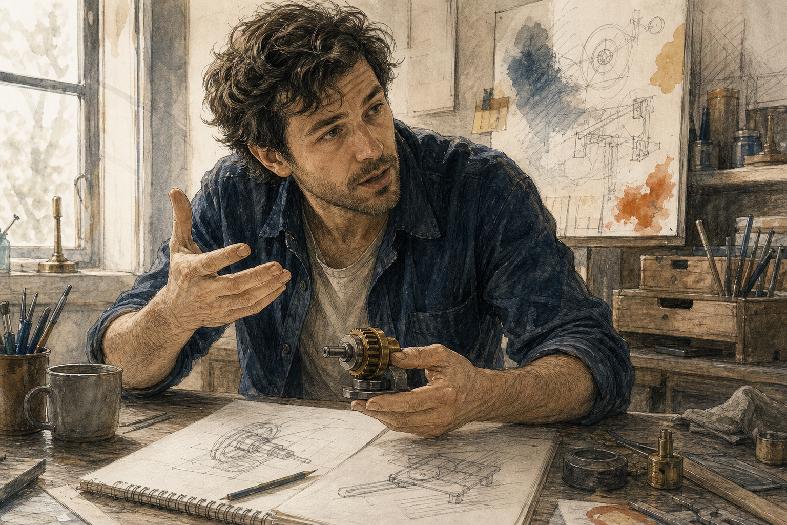 An inventor thinking aloud while working, describing an idea in their own words.